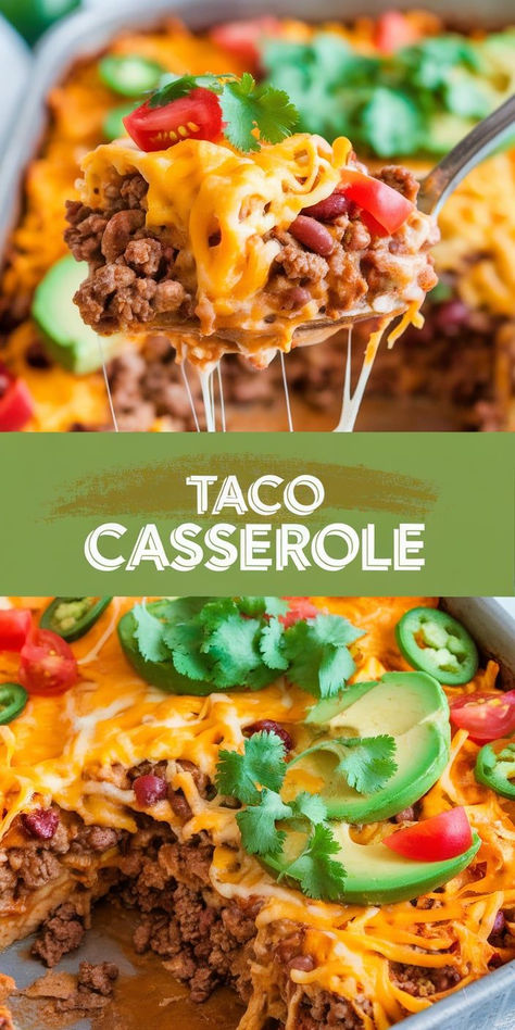 This Taco Casserole is a fun and flavorful twist on classic tacos! Seasoned beef, gooey cheese, and all your favorite taco toppings baked to perfection—perfect for a quick, satisfying meal. Beef Taco Topping Ideas, Top Ground Beef Recipes, Easy Dinners With Ground Beef, Ground Beef Taco Recipes, Taco Hotdish, Taco Dinners, Classic Tacos, Taco Casserole With Tortillas, Crockpot Taco Meat