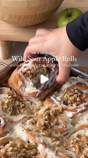 Holly's Bake Blog🍫 on Instagram: "Sour Apple Cinnamon Rolls 🍏🍂  These apple cinnamon rolls will make your whole house smell like autumn! They are made with wild apples and topped creamcheese frosting and walnuts!  Full recipe ↪️ @bakedbylaora give it a try 💕  === #cinnamon #cinnamonbun #apples #yummy #delicious #apple #rolls #cinnamonrolls #satisfying #sour #baking #foodie #pastry #dough #mesmerizing #foodie #foodphotography #applecake #beautiful #dessertblogger #foodblogger #autumn #fall #cozy" Apple Rolls, Gluten Free Pantry, Southern Side Dishes, Easy Zucchini Recipes, Apple Cinnamon Rolls, Easy Zucchini, Food Substitutions, Apple Filling, Baking Blog