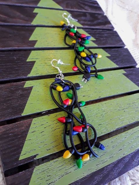 Christmas Light Earrings, Tangled Christmas Lights, Crazy Earrings, String Earrings, Weird Jewelry, Quirky Earrings, Light String, Funky Earrings, Light Earrings