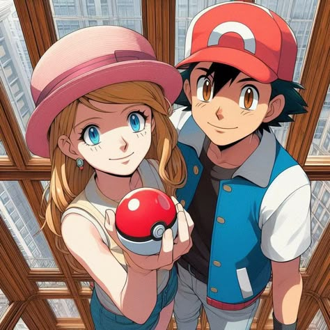 Satosere Fanart, Ash And Serena Fanart, Ash X Serena Fan Art, Ash X Serena, Alain Pokemon, Ash And Serena, Ash Serena, Female Pokemon Trainers, Pokemon Serena