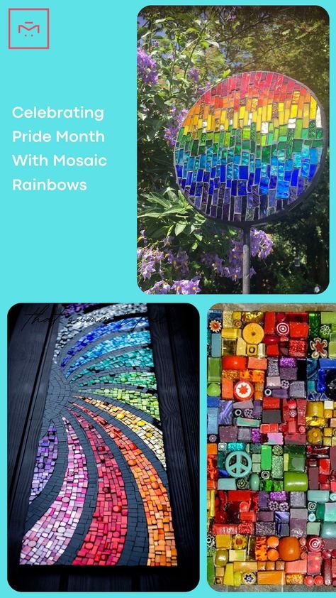 Mosaic_Rainbows - Colorful_Mosaic_Mural - Contemporary_Mosaic_Mural Mosaic Rainbow, Marble Artwork, Pet Garden, Rainbow Tile, Rainbow Mosaic, Stonewall Riots, Paper Mosaic, Tiles Mosaic, Mosaic Tile Art