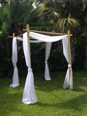 Bamboo Structure with a simple White Draping - Big Island Tents Luxury Resort Interior, Party Tent Decorations, Bamboo Wedding Arch, Playa Ideas, Bamboo Wedding, Wedding Centerpiece Ideas, Summer Porch Decor, Diy Tent, Tent Decorations