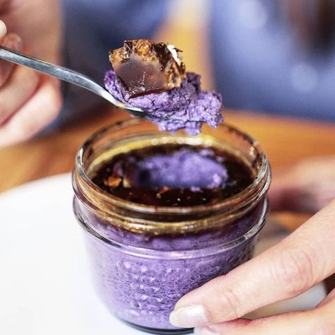 Ube Creme Brulee Recipe, Ube Creme Brulee, Cream Brulee, Dessert House, Dessert Restaurants, Creme Brulee Recipe, Sweet Crepes, Cream Custard, Chocolate Photos