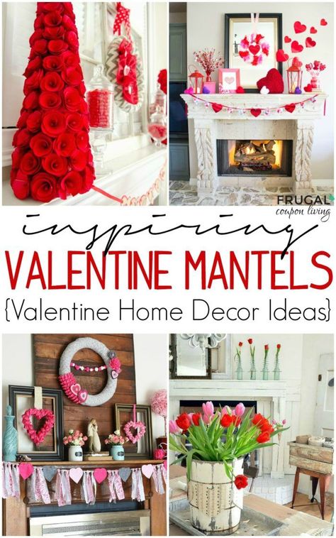 Valentine's Day Home Decor - Inspiring Valentine Mantles and Home Tours.  #valentine #homedecor #hometour #farmhouse #valentinesday #mantels #valentinedecor #FrugalCouponLiving #valentinesdayhomedecor #valentinesdayhomedecorideas Valentine Mantel Ideas, Valentine Mantel, Girlfriend Ideas, Saint Valentin Diy, Valentines Bricolage, Mantel Ideas, Diy Valentine's Day Decorations, Diy Valentines Decorations, Valentine's Day Printables