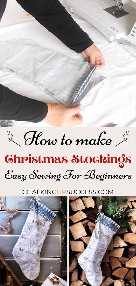 A Christmas stocking with a turned down cuff and hanging loop. Diy Xmas Stockings How To Make, How To Make A Lined Christmas Stocking, How To Make A Quilted Christmas Stocking, Stockings Sewing Pattern, Sewing Pattern For Christmas Stocking, Xmas Stockings Ideas Diy, How To Make A Stocking Diy Christmas, How To Sew A Stocking, Christmas Stocking Vintage