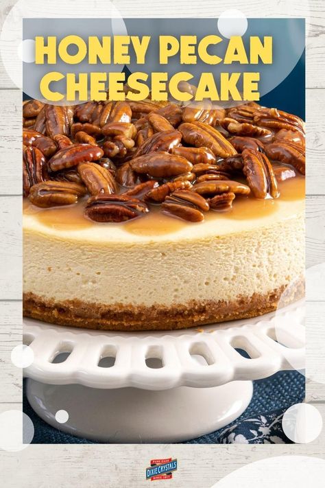 Sugar, oh, honey, honey – this Honey Pecan Cheesecake has it all! Chef Eddy added a touch of honey in the crust, cheesecake, and pecan topping for an undeniably delicious result. This homemade cheesecake would be a welcome dessert for birthdays, showers, Father's Day or just sharing a cup of coffee with a friend. For more Father's Day recipes and ideas visit DixieCrystals.com and pin your favorites! Made this recipe? Show us! #dixiecrytsals #springdesserts Coffee With A Friend, Pecan Topping, Pecan Cheesecake, Cheesecake Dip, Homemade Cheesecake, Oh Honey, Classic Cheesecake, Honey Almonds, Spring Desserts