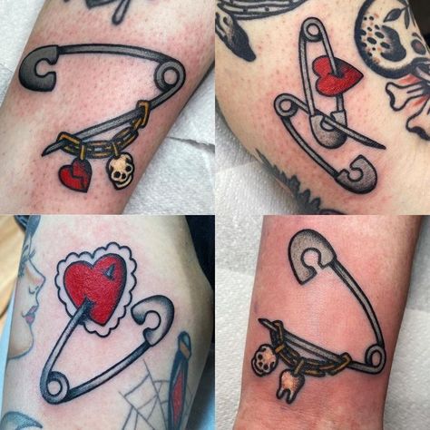 Traditional Tattoo Gap Fillers, Safety Pin Tattoo, Traditional Tattoo Filler, Gap Filler Tattoo, Hunter Tattoo, Tattoo Uk, Traditional Tattoo Inspiration, American Traditional Tattoo Ideas, Traditional Tattoo Ideas