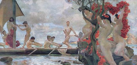 Odysseus_und_die_Sirenen Odysseus And The Sirens, Mermaids And Mermen, Ancient Origins, Ancient Myths, Queer Art, Wicked Witch, Weird Creatures, Male Portrait, Gay Art