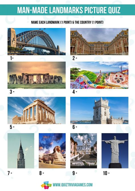 Picture Trivia, French Landmarks, Picture Quiz, Geography Quiz, All Continents, Pub Quiz, Great Pyramid Of Giza, Quiz Questions And Answers, Quiz Questions