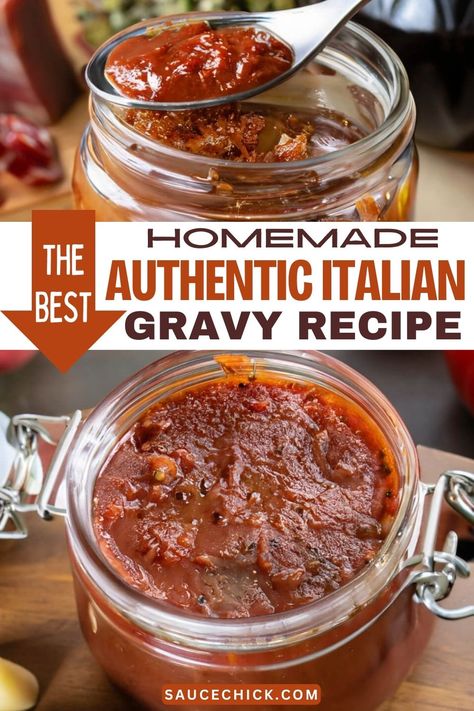 Authentic Italian Gravy Recipe Grisanti's Recipes, Italian Gravy Authentic, Poor Recipes, Italian Gravy Recipe, Italian Sunday Gravy, Best Gravy Recipe, Italian Gravy, Best Spaghetti Sauce, Red Gravy