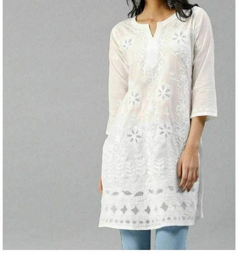 Full Sleeve Kurti, Embroidery Kurti, Net Embroidery, Kurta Dress, Straight Kurta, Cotton Kurta, Cotton Viscose, White Embroidery, Embroidery Dress