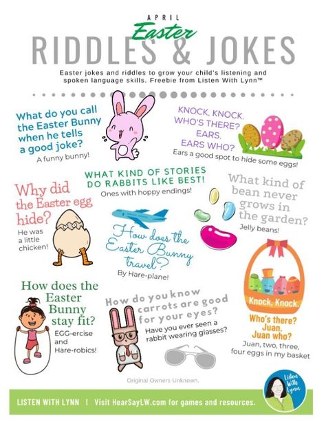 Easter Riddles, Easter Egg Hunt Activities, Easter Egg Scavenger Hunt, Easter Jokes, Easter Party Games, Lunchbox Jokes, Easter Hunt, Easter Games, Funny Jokes For Kids