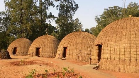 La maison traditionnelle du Swazilandette structure ronde, en forme de dôme, est faite d’herbe de chaume grossière sur un cadre de bâtons. African Hut, Black Architecture, African Interior Design, African American Artwork, African Ancestry, Mud House, Sustainable Building Materials, Eco Architecture, African Traditions