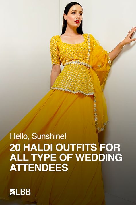 Mom of the bride, bridesmaids, distant relative or anyone heading to a Haldi function, listen up! Shaadi season will be here in no time and we'll be rushing to find outfits. If there's a big fat Indian wedding that's about to take place in your family then we've got some inspiration for the haldi function. From light breezy kurtas to full-on desi drama, here are some outfits you can wear! Multi Colour Lehenga For Haldi, Haldi Ceremony Outfit For Guests, Celebrity Haldi Look, Haldi Outfits For Guests, Haldi Outfits Guest, Haldi Guest Outfit Indian, Haldi Bridesmaid Outfit, Outfit For Haldi Function For Bridesmaid, Indo Western Haldi Outfit