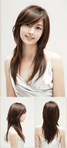 Long Layered Haircut With Bangs for Asian Girls Haircuts For Long Hair With Bangs, Middle Length Hair, Asian Long Hair, Straight Layered Hair, Layered Haircuts With Bangs, Side Bangs Hairstyles, Asian Haircut, Long Layered Haircuts, Long Hair With Bangs