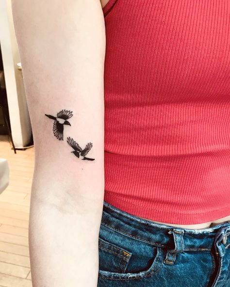 Tiny Magpie Tattoo, Fine Line Magpie Tattoo, Fine Line Insect Tattoo, 2 Magpies Tattoo, Simple Magpie Tattoo, Collingwood Tattoo, Two Magpies Tattoo, Magpies Tattoo, 3 Birds Tattoo