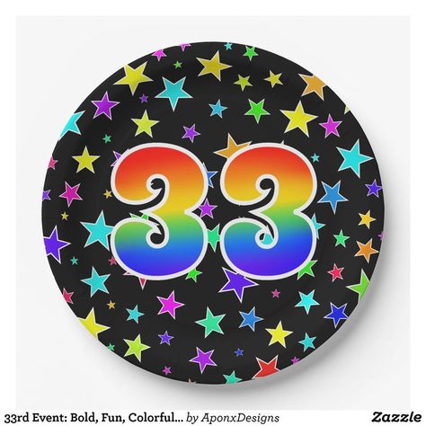 33rd Event: Bold, Fun, Colorful Rainbow 33 Paper Plates Paper Plate Design, 72 Birthday, 79th Birthday, 57th Birthday, 64th Birthday, Rainbow Spectrum, 54th Birthday, 32 Birthday, 33rd Birthday