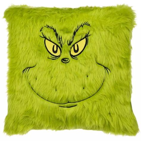 Green Faux Fur Grinch Face Pillow | Hobby Lobby | 6044226 Grinch Characters, The Grinch Movie, Christmas Tree Village, Hobby Lobby Christmas, Holiday Pillow, Grinch Face, Face Pillow, Faux Fur Material, Christmas Throws