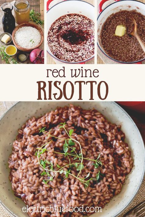 This simple red wine risotto without cheese is an easy risotto recipe where red wine is the key flavour element. For that reason we’re using slightly more wine here than in other risotto recipes. The result is a rich and velvety red wine risotto with a distinctive aroma and a vibrant colour. Red Wine Risotto, Wine Risotto, Healthy Risotto, Easy Risotto, Risotto Recipes Easy, Red Wine Recipe, Vegan Risotto, Vegetarian Casserole, Vegan Wine