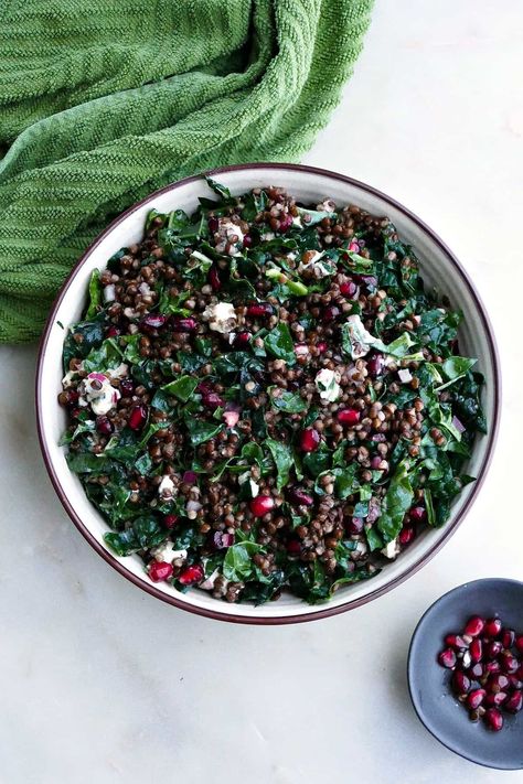 Black Lentil Salad with Kale and Pomegranate Beluga Beans Recipe, Beluga Lentils Salad, Black Lentil Bowl, Beluga Lentil Salad, Black Beluga Lentils Recipes, Black Lentils Recipe, Gothic Brunch, Beluga Lentils Recipes, Black Lentil Recipes