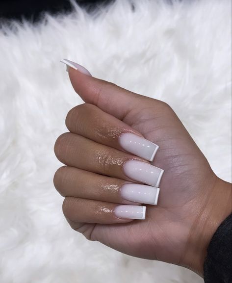 Milky White Nails, Blush Pink Nails, Pink Tip Nails, Pale Pink Nails, Milky Nails, French Tip Acrylic Nails, Short Square Acrylic Nails, Acrylic Nails Coffin Pink, Nails Only