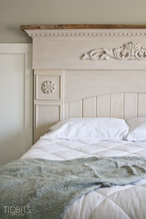 Master Bedroom Progress | The Headboard - Tidbits Beadboard In Bedroom, Fireplace Mantle Headboard, Mantle Headboard, Mantel Headboard, Master Headboard, Headboard Benches, Corian Countertops, Headboard Designs, Trendy Bedroom