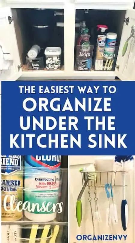 3 Simple Steps to Organize Under the Kitchen Sink • Organizenvy Organize Under Kitchen Sink, Under The Kitchen Sink Organization, Under Kitchen Sink Storage, Under The Kitchen Sink, Astuces Camping-car, Under The Sink Organization, Under Kitchen Sink, Sink Organization, Under Kitchen Sink Organization