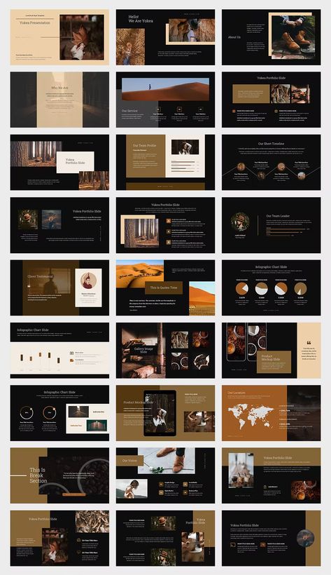 Brown Color Tone Lookbook Google Slides Template. 50 unique and editable presentation slides design. Google Slide Layout Ideas, Powerpoint Brown Background Design, Powerpoint Presentation Template Background Ppt Aesthetic Brown, Google Slides Ideas, Brown Slide Template, Professional Presentation Template, Dark Presentation Template, Catalogue Layout, Presentation Slides Design