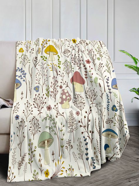 Multicolor Pastorale Collar  Fabric Plants  Embellished   Blankets & Throws Fuzzy Throw Blanket, Fabric Plants, Fairy Room, Throw Blanket Pattern, Custom Photo Blanket, Dream Blanket, Tapestry Blanket, Hobbit Hole, Mushroom Print