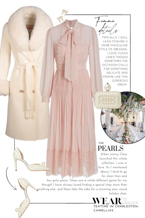 Tea Time At Camellias In Charleston - Wear to Wander Luxury Romantic Victorian Dress For Spring, Feminine Tea-length Day Dresses, Luxury Women's Tea-length Midi Dress, Tea Outfit, Feminine Spring Victorian Daywear Dress, Tea Time Outfit, Princesa Anne, Princess Inspired Outfits, Elegant Outfit Classy