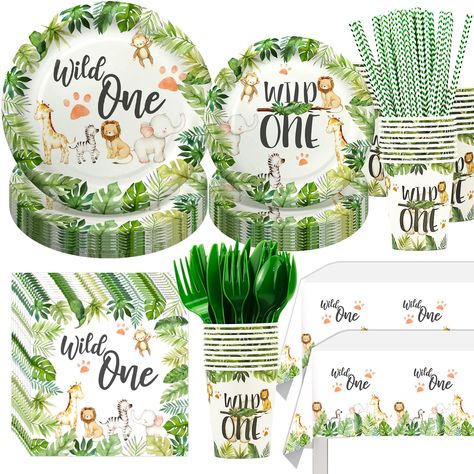 PRICES MAY VARY. 【Wild One Birthday Decorations for Girl Boy】Is your little baby one year old this year? Our wild animal party plate set is themed with jungle wild animals. There are elephants, giraffes, lions, zebras, and other animals on the plates, cups, and cutlery, which will give you and your guests a wonderful experience Jungle party, leaving unforgettable memories 【Safari Jungle Party Decorations Kit】Our jungle safari theme party decorations product includes 24pcs 9'' animal plates, 24pc Wild One Birthday Decorations, Safari Birthday Decorations, Safari Baby Shower Decorations, Safari Party Decorations, Wild One Party, Jungle Party Decorations, Jungle Theme Parties, Wild One Birthday, Safari Theme Party