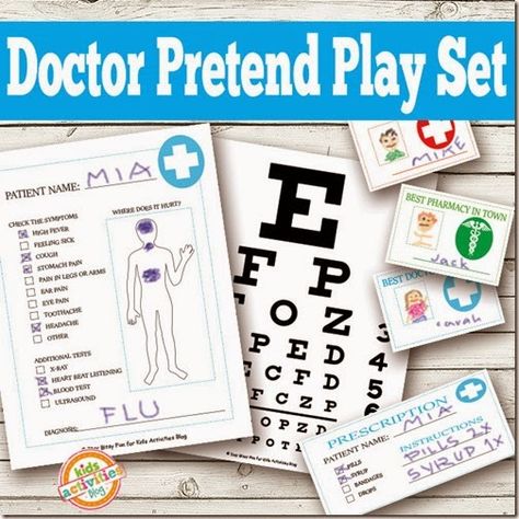 Dress up Doctor Playset Printables for Toddler, Preschool, Kindergarten, and elementary kids to PLAY Free Kids Printables, Doctor Role Play, Pretend Play Printables, Doctor Play Set, Play Printables, Dramatic Play Printables, Dramatic Play Preschool, Dramatic Play Area, Kids Printables