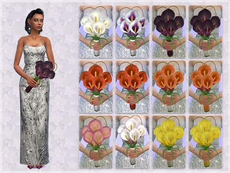 Giulietta Sims — Calla Lily Wedding Bouquet Calla Lily Wedding Bouquet, Lily Wedding Bouquet, Sims 4 Wedding Dress, Calla Lily Bouquet Wedding, Calla Lily Wedding, Lily Wedding, Making A Bouquet, Wedding Dress With Veil, Princess Wedding Dresses