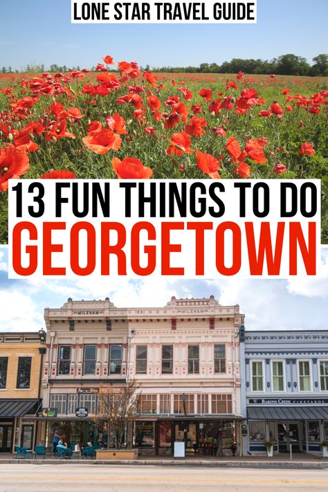 Looking for a small town getaway in Texas? Try Georgetown! what to do in georgetown tx | georgetown texas things to do in | georgetown things to do | best day trips from austin tx | small towns near austin tx | georgetown texas travel guide | georgetown attractions | best attractions in georgetown | georgetown red poppy festival texas | beautiful places in texas | texas small towns | austin day trip ideas | blue hole georgetown tx | romantic getaway in georgetown tx Caribbean Holiday, Georgetown Dc, Georgetown Texas, Travel Texas, Southern States, Texas Towns, Georgetown Tx, Usa Travel Guide, Vacation Usa