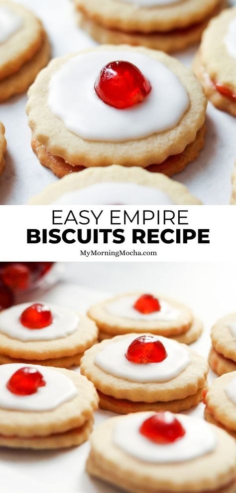 Empire Cookies Recipe, Empire Biscuits Scottish, German Biscuits Recipes, Biscuit Cookies Recipe, Tea Biscuits Easy, Tea Biscuits Recipes, English Tea Biscuit Recipe, Imperial Cookies, Scottish Biscuits