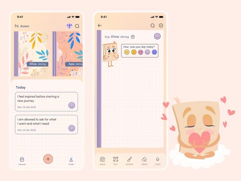 UI/UX Mobile App Design for a Gamified Diary | Notes App by Anna Asol Diary App Design, App Home Page Design, Diary App, Dashboard App, Ux Design Mobile, Craft App, Journal App, Ios App Design, Notes App