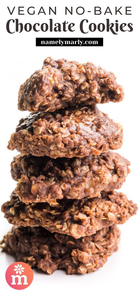 Everyone loves these Vegan No Bake Cookies! Decadent, delicious, and easy to make. It's the perfect sweet treat! #chocolatenobakecookies #nobakecookies #nobakevegancookies #vegannobakecookies #vegan cookies #vegan #vegantreats #vegandesserts #namelymarly #chocolatecookies Peanut Butter And Oats, Vegan No Bake Cookies, Vegan No Bake, Chocolate Melts, Chocolate No Bake Cookies, Tasty Cookies, Vegan Baking Recipes, Baking Recipes Cookies, Cookies Chocolate