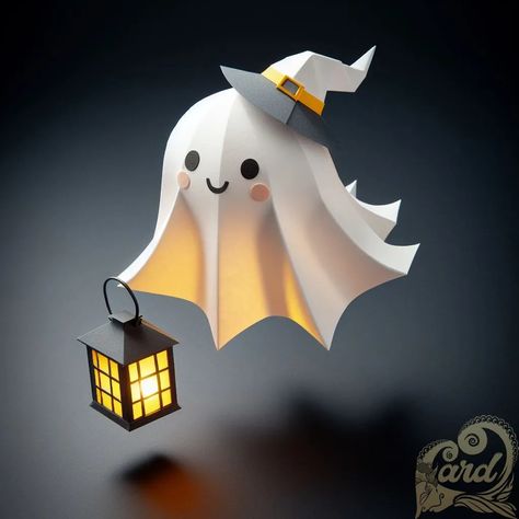 https://card9.com/ai/origami-ghost-lantern-a-midnight-tale Origami Ghost, Ghost Lantern, Ghost Crafts, Paper Lantern, Paper Lanterns, Lanterns, Origami, Ghost, Halloween