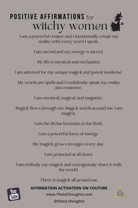 Power Affirmations, Quotes Magic, Metaphysical Books, Magical Transformation, Witchy Women, Thankful Quotes, Change Your Thoughts, Thinking Positive, Inner Witch