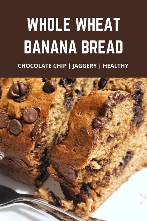 The insanely delicious Chocolate Chip Whole Wheat Banana Bread, is made healthy with the addition of Whole Wheat Flour and Jaggery Powder. Jaggery Cake, Almond Flour Desserts, Healthy Chocolate Cookies, Refined Sugar Free Desserts, Jaggery Powder, Whole Wheat Banana Bread, Healthy Dessert Recipes Easy, Flours Banana Bread, Healthy Chocolate Chip