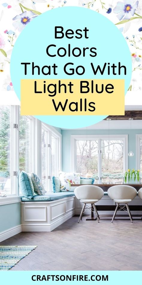 Here is a full list of the best colors that go with light blue walls to make your decor look expensive and gorgeous. All of these colors are great for any size kitchen or style. Blue Wall Decor Living Room, Blue Living Room Color Scheme, Blue Living Room Color, Small Kitchen Colors, Light Blue Rooms, Light Blue Houses, Light Blue Living Room, Blue Bathroom Walls, Blue Kitchen Walls