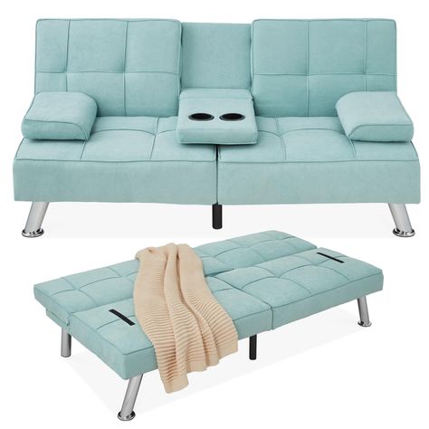 PRICES MAY VARY. 3 ADJUSTABLE POSITIONS: Perfect for any occasion, three backrest settings let you enjoy meaningful conversations, watch a long-awaited sports event, or even count sheep in a peaceful slumber ROOM FOR 2: This stylish futon sofa has a 500-pound weight limit that lets you lounge in good company while utilizing a fold-down armrest with convenient cupholders in the middle CONVERTIBLE SOFA BED: Stay prepared for overnight guests by taking advantage of the removable arm pillows and adj Futon Sofas, Bed For Apartment, Stylish Futon, Grey Sofa Living Room, Apartment Dorm, Folding Sofa Bed, Folding Sofa, Sports Event, Futon Sofa Bed