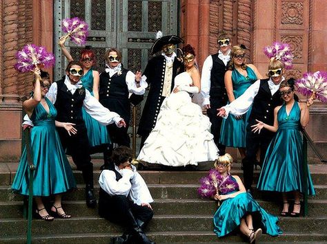 The suits!  The fans!  The turquoise!  Too much to love here. Masquerade Wedding Theme, Venetian Wedding, Masquerade Theme, Masquerade Wedding, Youtube Ideas, Unusual Wedding, Unusual Weddings, Unconventional Wedding, Venetian Masquerade