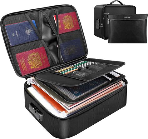 ENGPOW File Organizer Bags,Fireproof Document Bag with Money Bag,Home Office Travel Safe Bag with Lock,Multi-Layer Portable Filing Storage for Important File Passport Certificates Legal Documents Boxing Workout With Bag, Filing Storage, Hospital Bag For Mom To Be, File Organizer, Document Bag, Fabric Cards, Document Storage, Storage Bags Organization, File Organiser