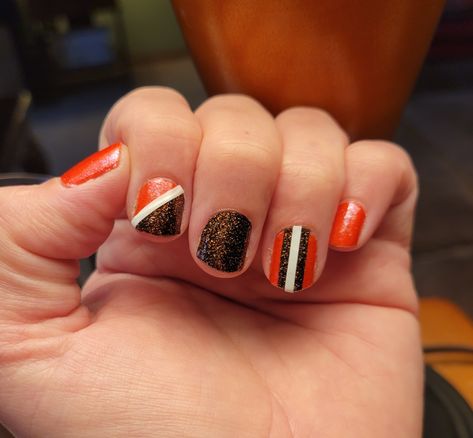 Cleveland Browns Nails, Cleavland Browns, Secret Identity, Browns Fans, Brownie Points, Street Nails, Brown Nails, Color Street Nails, High Voltage