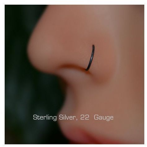 Extra Small Black Silver Nose Ring, 22g Hoop Earring, tragus, cartilag ❤ liked on Polyvore Black And Silver Jewelry, Piercings Black, Black Nose Ring, Black And Silver Earrings, Cute Nose Rings, Earrings Piercings, Nose Jewels, Fake Nose Rings, Nose Piercing Jewelry