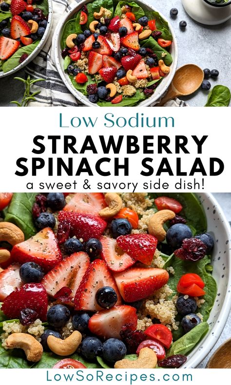 Low Sodium Strawberry Salad Lemon Vinaigrette Dressing Recipe, Cardiac Diet Recipes, Low Sodium Recipes Heart, Strawberry Salad Recipe, Lemon Vinaigrette Dressing, Heart Healthy Recipes Low Sodium, Vinaigrette Dressing Recipe, Strawberry Spinach Salad, Low Salt Recipes