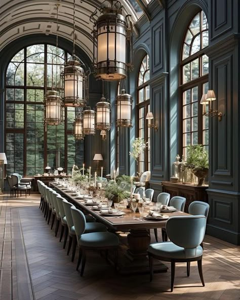 Dining Room Interiors, Elegant Dining Room, Design Apartment, Dream House Interior, Gothic House, Dream House Exterior, Elegant Dining, Dream House Plans, Blue Walls