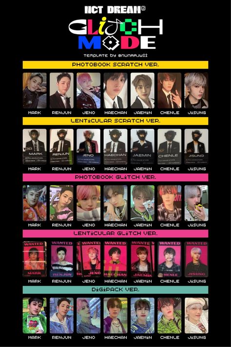 Nct Dream Glitch Mode, Glitch Mode, Pc Template, Photo Card Template, Nct Dream, Card Template, Photo Cards, Photo Book, Nct