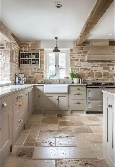 Aga Kitchen, Dream Life House, Cottage Interior, Cottage Kitchens, Stone Kitchen, French Country Kitchen, Kitchen Door, Farmhouse Charm, Cottage Kitchen